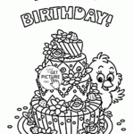 Cute Birthday Card With Big Cake Coloring Page For Kids Holiday