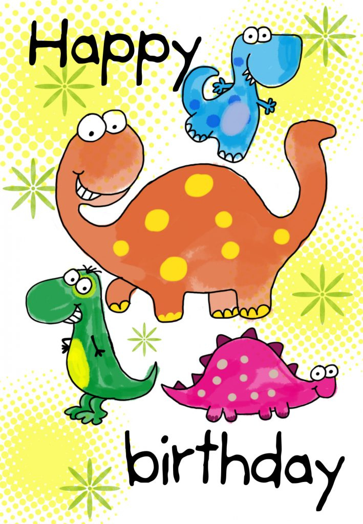 Four Cute Dinosaurs Birthday Card Greetings Island Printable 