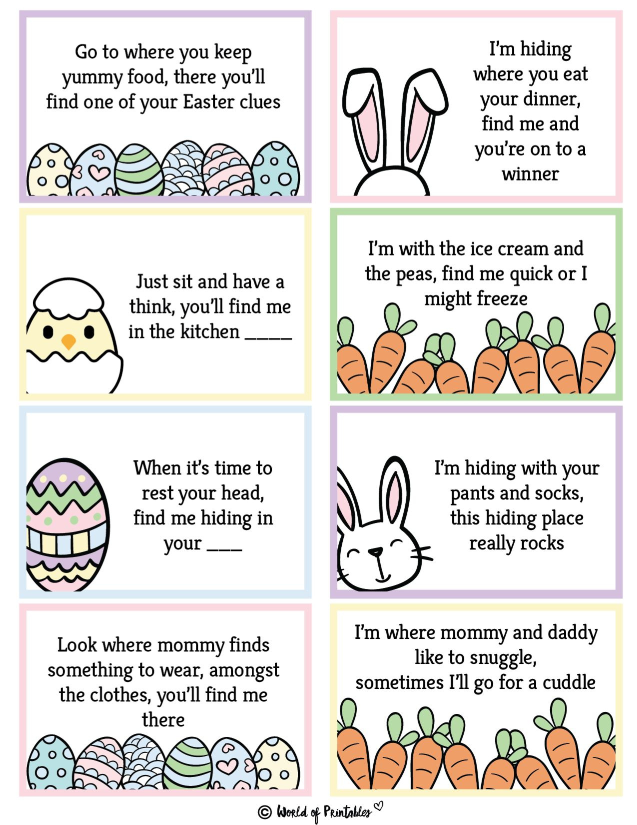 Free Printable Easter Egg Hunt Clues - World Of Printables with Easter Egg Hunt Clue Cards Printable