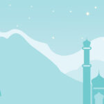 Islamic Blue Mountains Background, With Ornamented Silhouette Of With Blue Mountain Printable Easter Cards