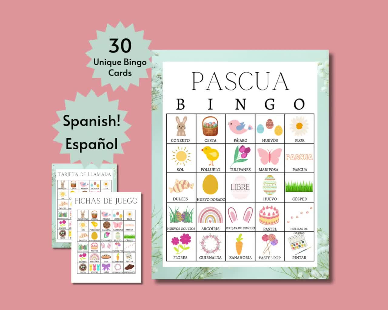 Spanish Easter Bingo Cards, Printable Easter Party Game For Kids, Teens, And Adults, Spring Activity with regard to Free Printable Easter Cards in Spanish